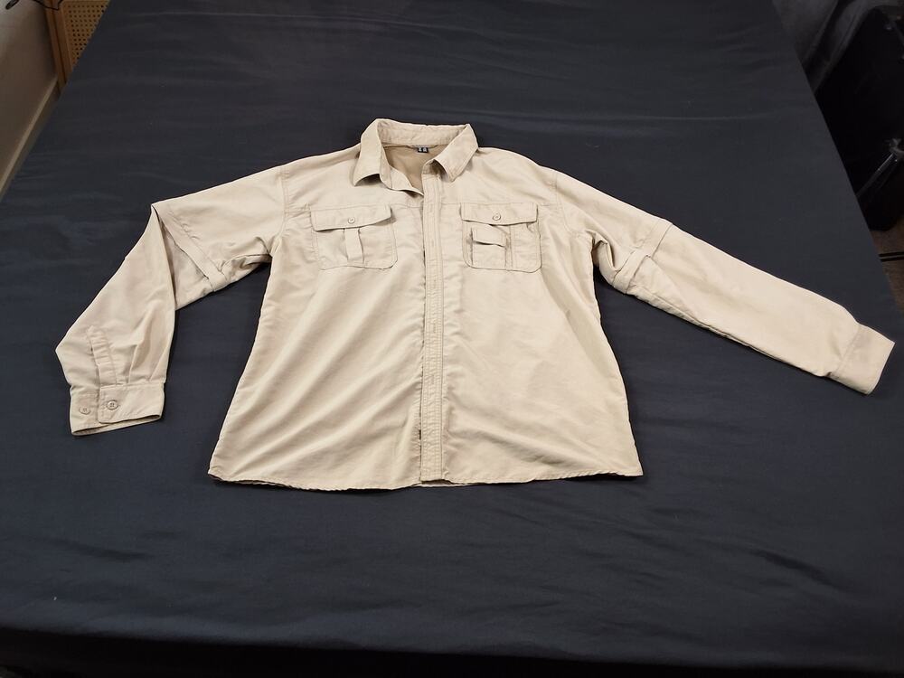 Men’s Convertible Hiking Fishing Shirt Large Khaki Nylon Zip-Off Sleeves NWOT